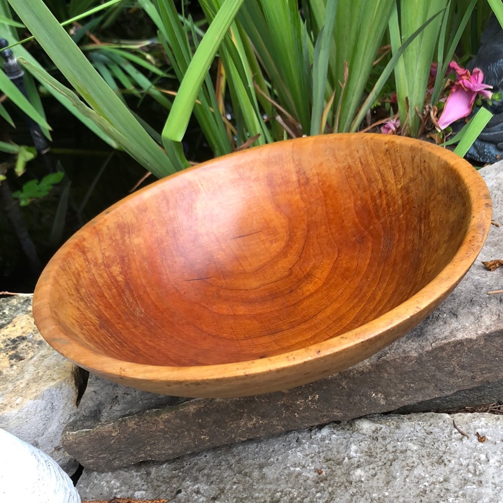 Vintage Wooden Dough Bowl-10 Inch Diameter-Shallow-Marked “Parrish” on Bottom